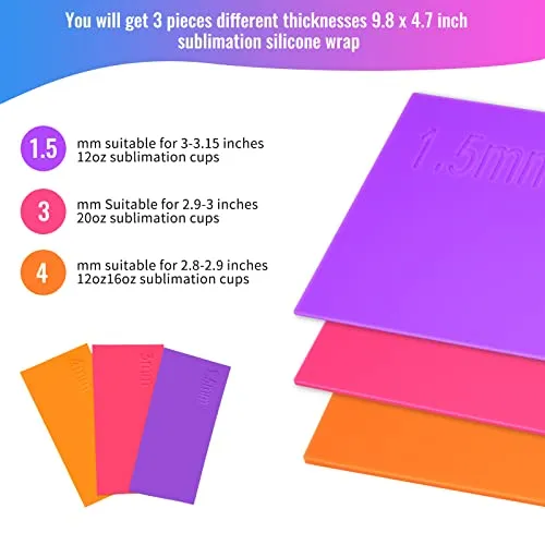 KKUYT 9.8 X 4.7" Sublimation Tumbler Wrap for Cricut Mug Press, 3 Thicknesses Silicone Wraps Tumbler Heat Press Accessories, Tumbler Press Blanks Products for Skinny Tumblers Sublimation