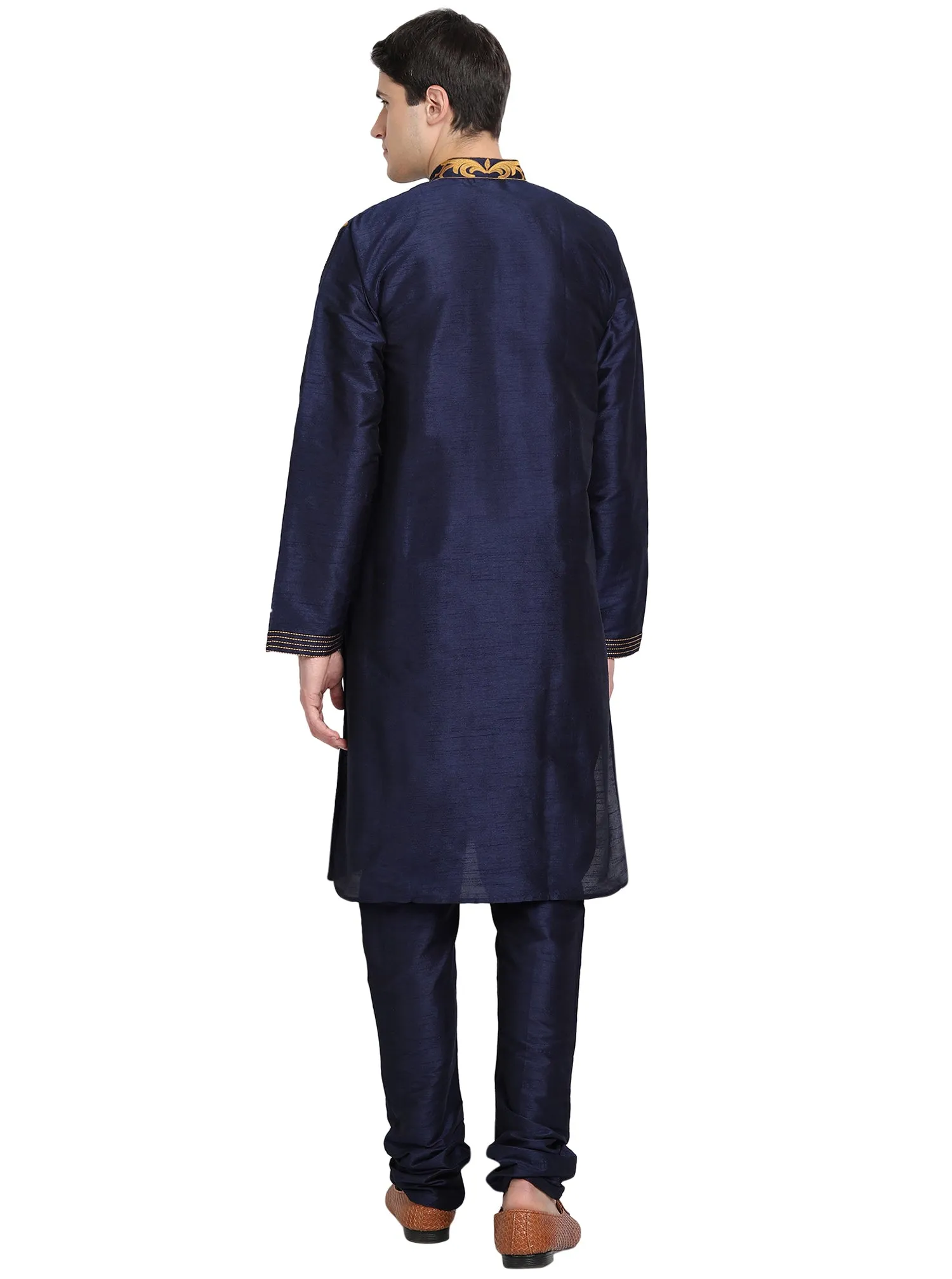 Kurta Pajama 2-Piece Set For Men Art Silk Party Wear Festive Dress Blue