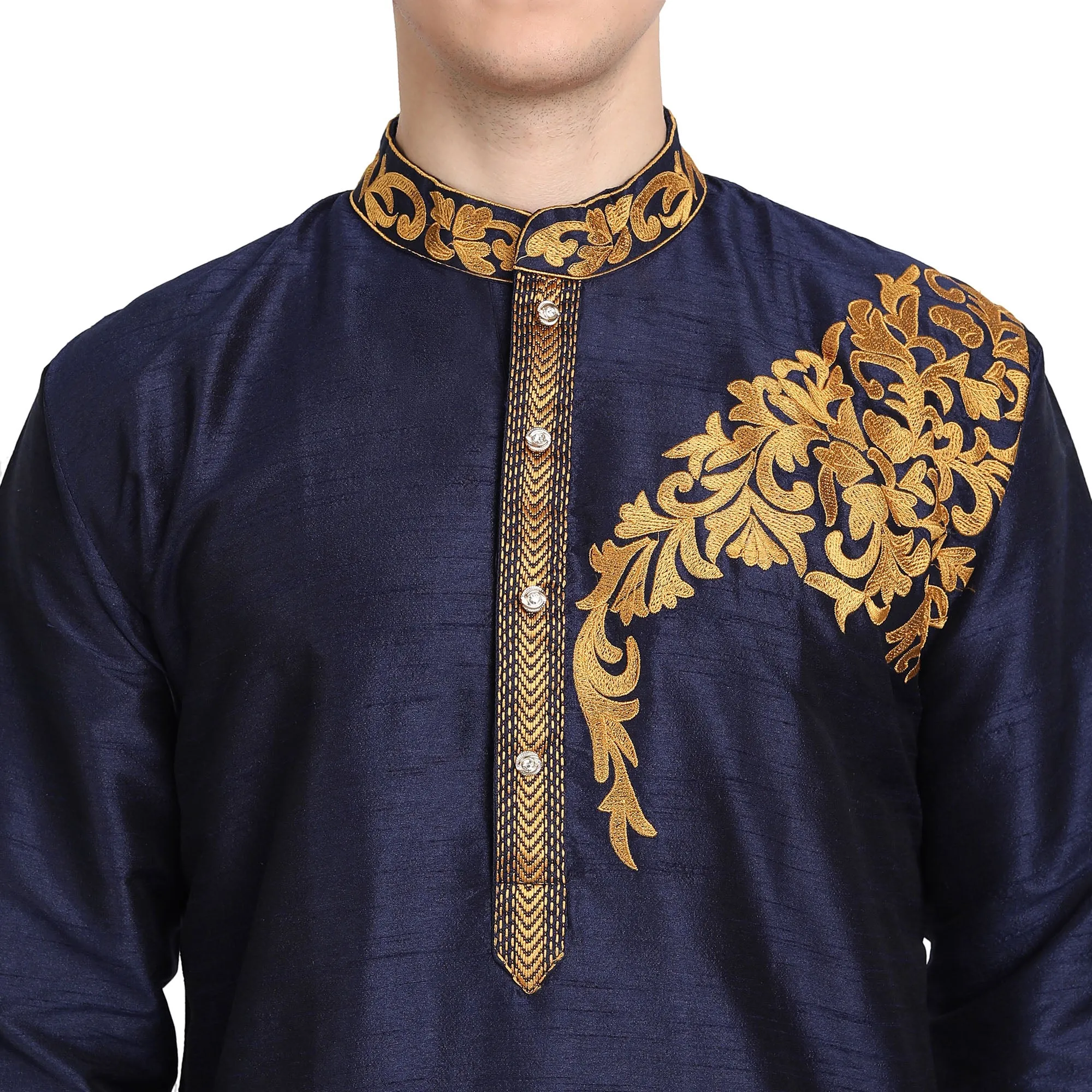 Kurta Pajama 2-Piece Set For Men Art Silk Party Wear Festive Dress Blue