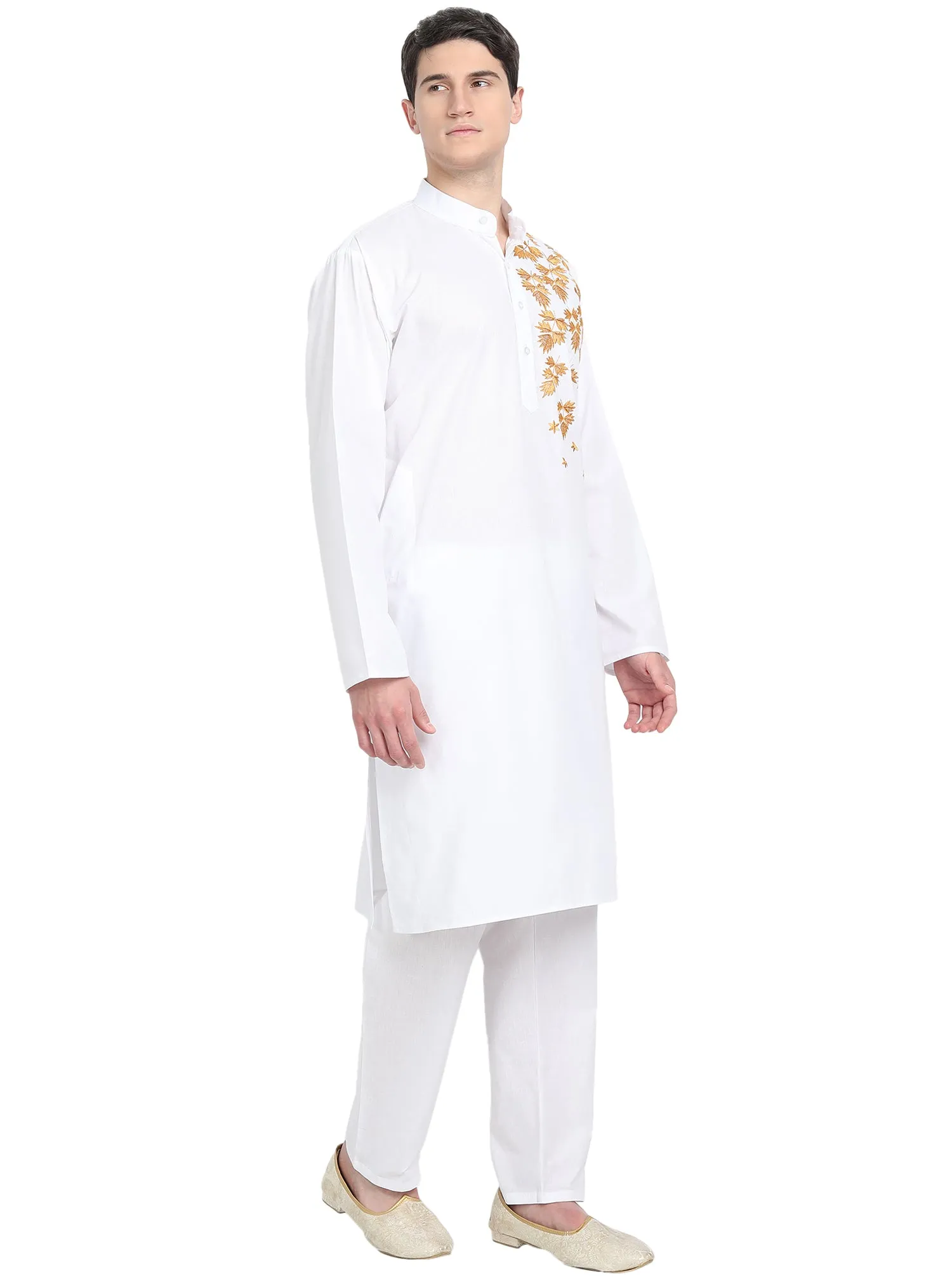 Kurta Pajama Set For Men Embroide Cotton Wedding Party Dress White