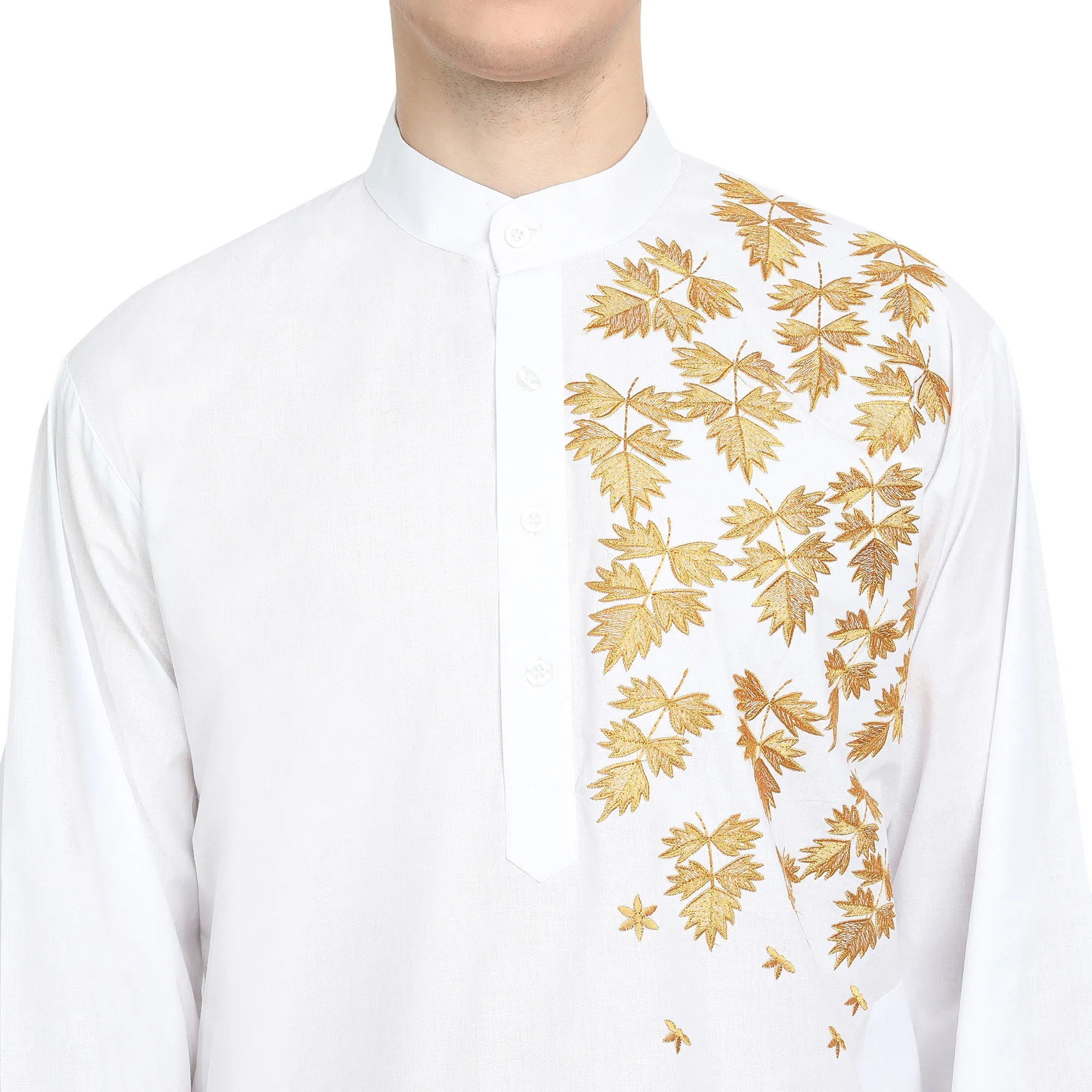 Kurta Pajama Set For Men Embroide Cotton Wedding Party Dress White