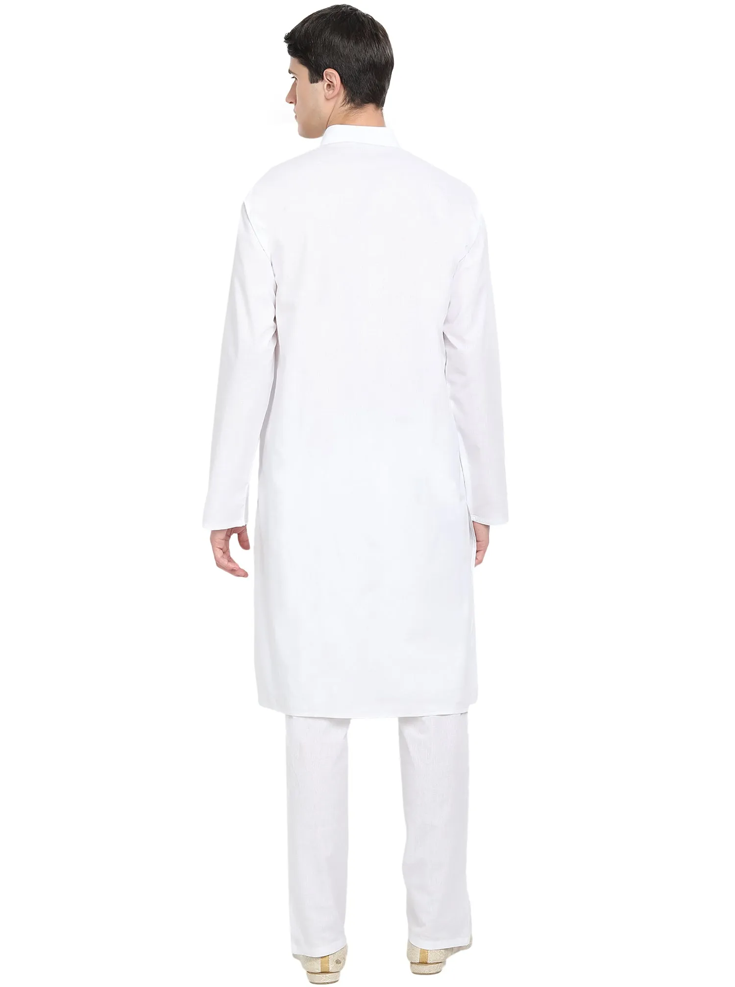 Kurta Pajama Set For Men Embroide Cotton Wedding Party Dress White