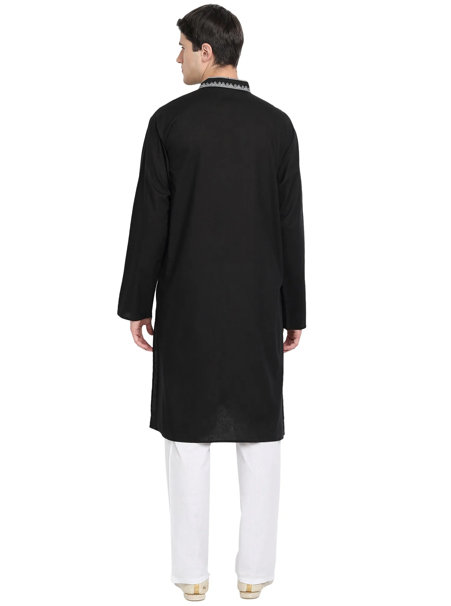 Kurta Pajama Set For Men Embroidered Cotton Party Dress Black