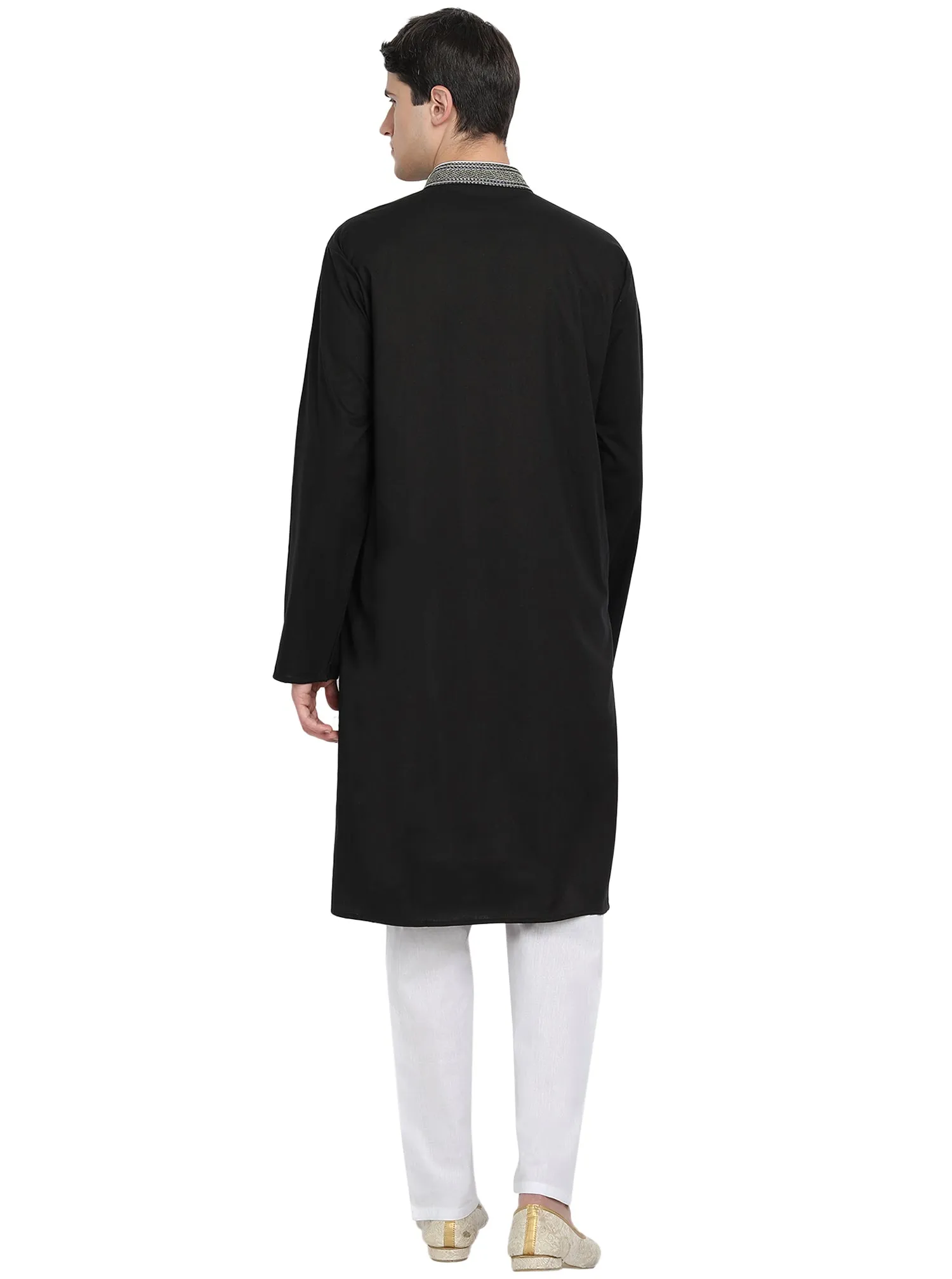 Kurta Pajama Set For Men Long Sleeve Cotton Party Dress Black