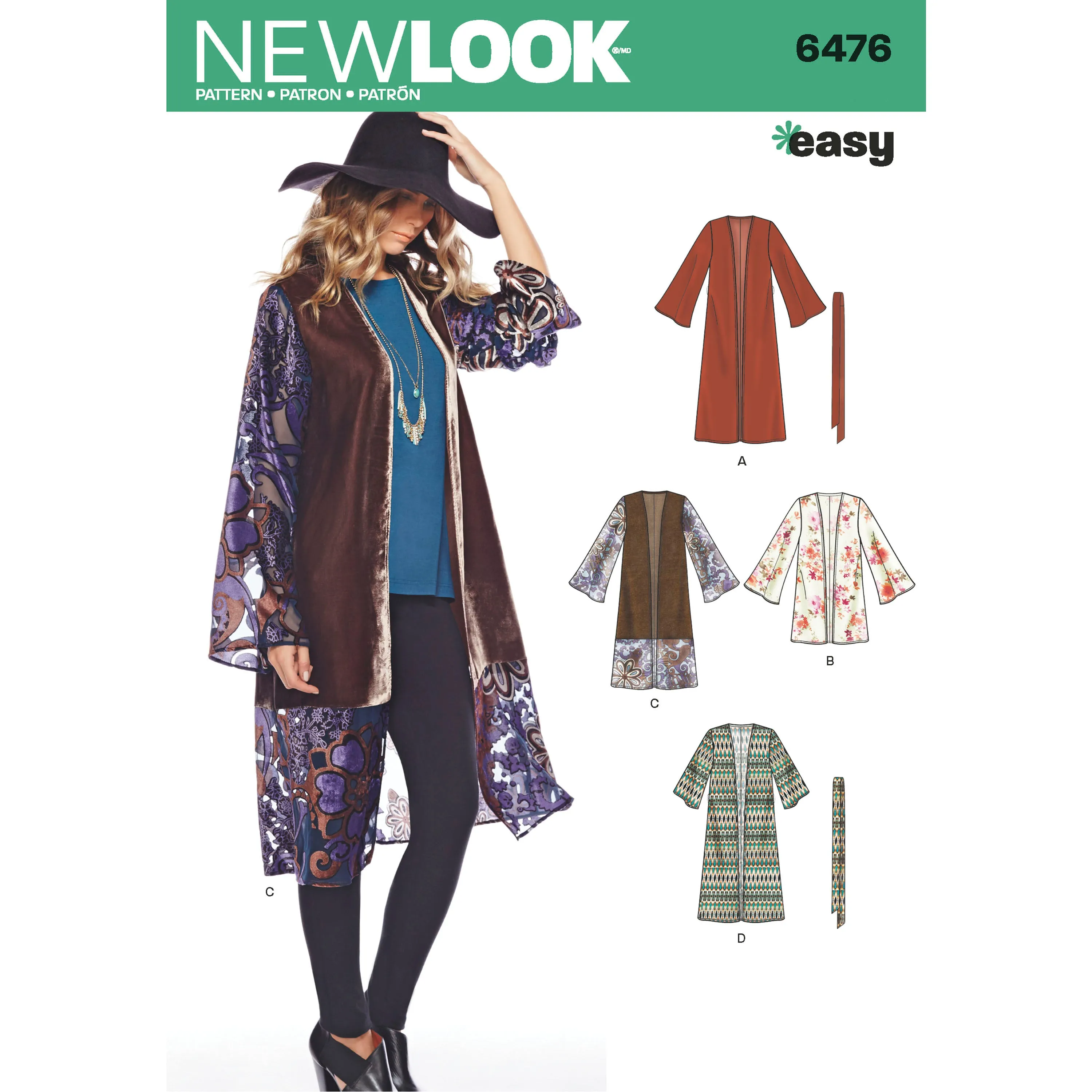 New Look Sewing Pattern 6476 - Misses' Easy Kimono with Length and Sleeve Variation