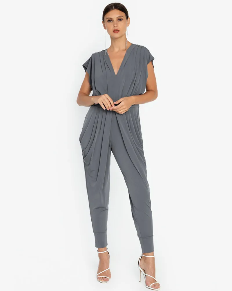 Nora V-Neck Pleated Jersey Jumpsuit