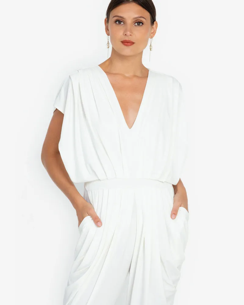 Nora V-Neck Pleated Jersey Jumpsuit
