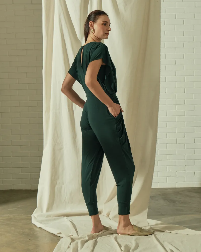 Nora V-Neck Pleated Jersey Jumpsuit