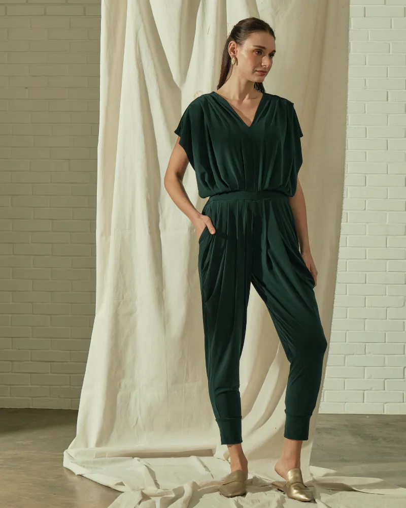 Nora V-Neck Pleated Jersey Jumpsuit