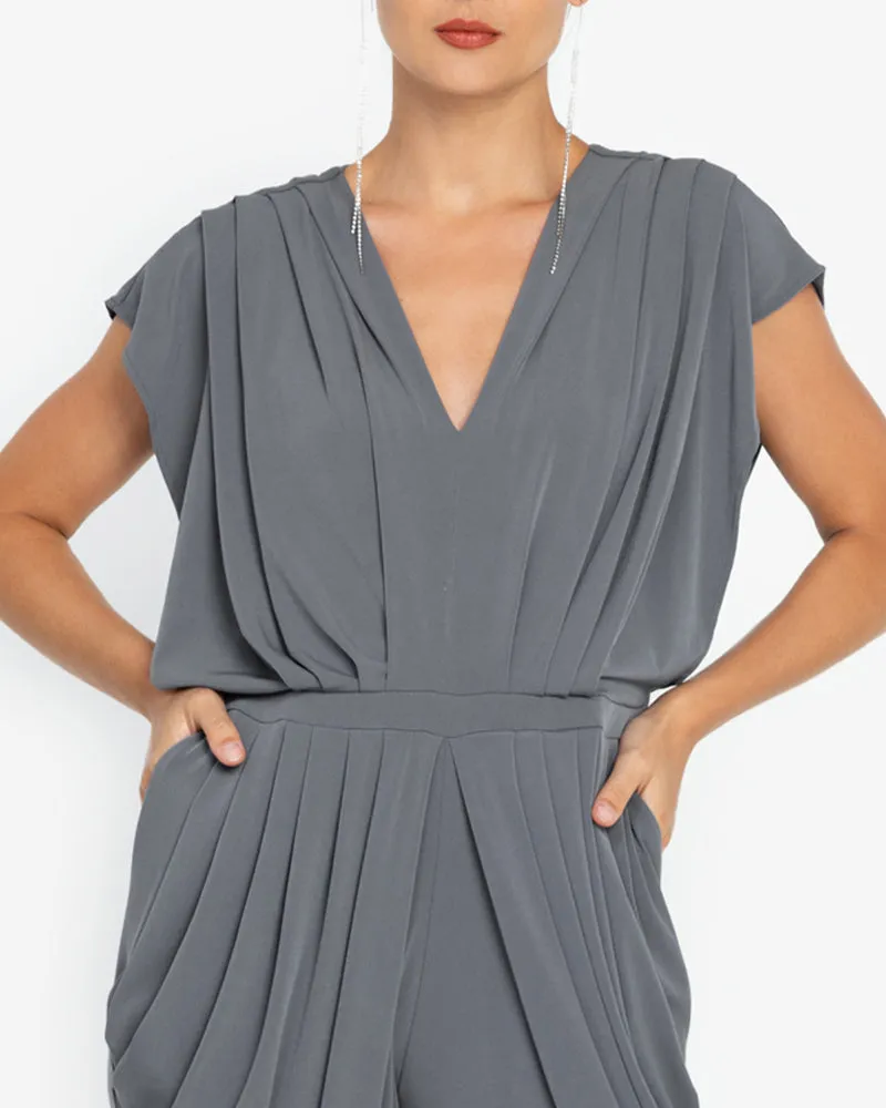 Nora V-Neck Pleated Jersey Jumpsuit