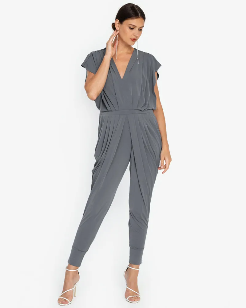 Nora V-Neck Pleated Jersey Jumpsuit