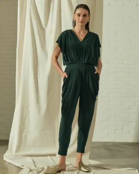 Nora V-Neck Pleated Jersey Jumpsuit
