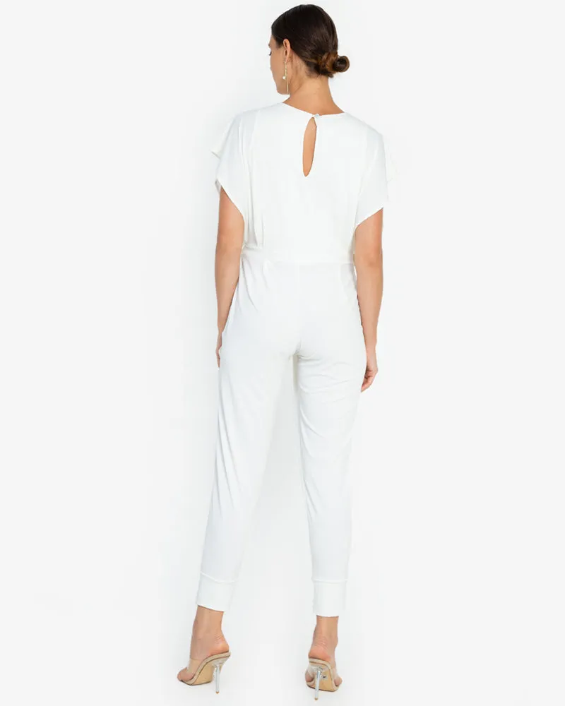 Nora V-Neck Pleated Jersey Jumpsuit