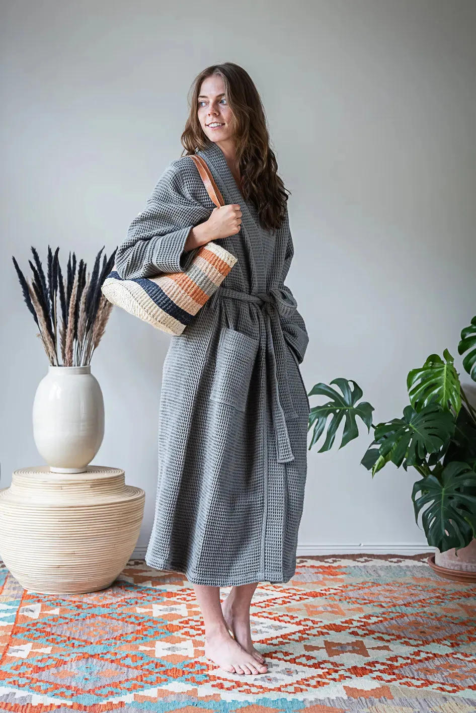 Pamuk Waffle Bathrobe – Dark Gray 100% cotton
