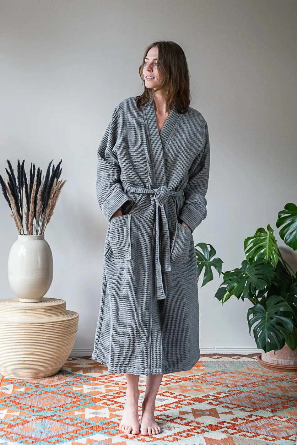 Pamuk Waffle Bathrobe – Dark Gray 100% cotton