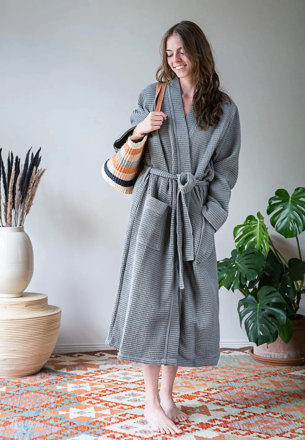 Pamuk Waffle Bathrobe – Dark Gray 100% cotton