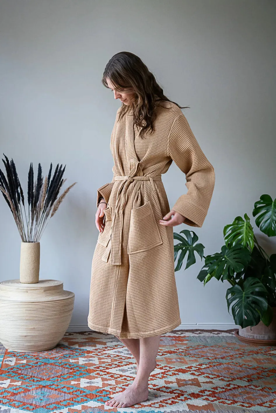 Pamuk Waffle Bathrobe – Mocha 100% cotton