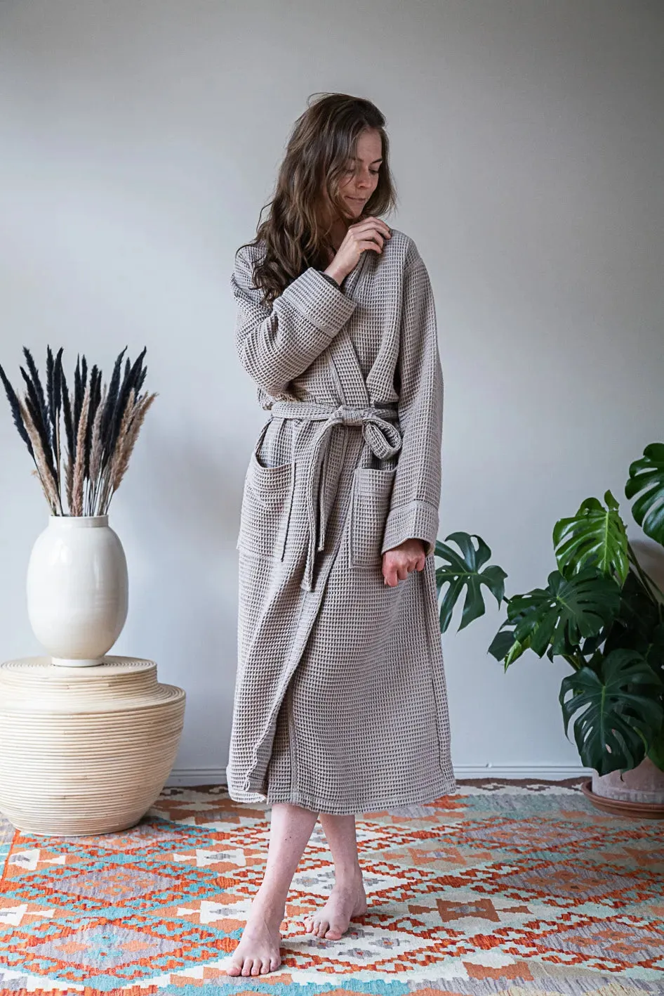 Pamuk Waffle Bathrobe – Warm Gray 100% cotton
