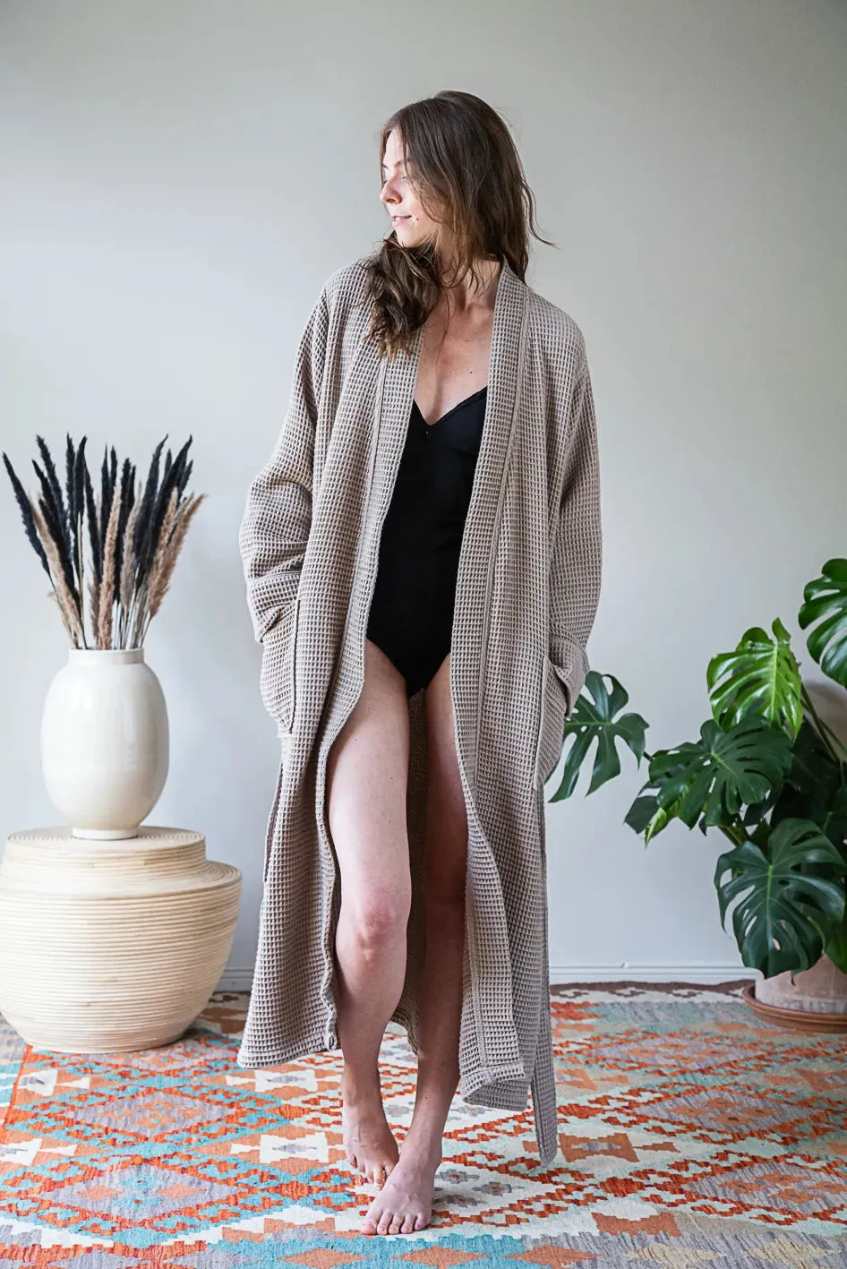 Pamuk Waffle Bathrobe – Warm Gray 100% cotton