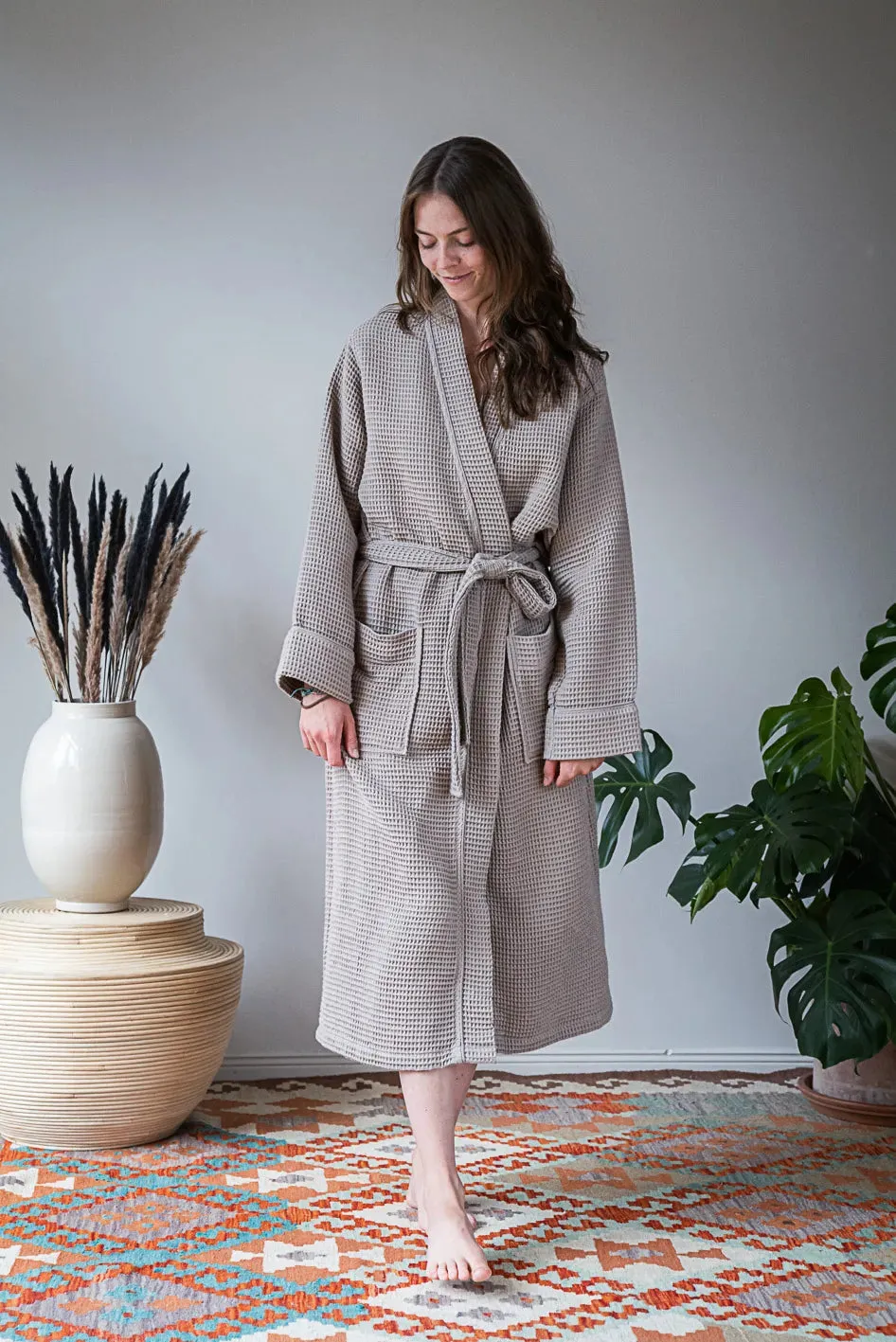 Pamuk Waffle Bathrobe – Warm Gray 100% cotton