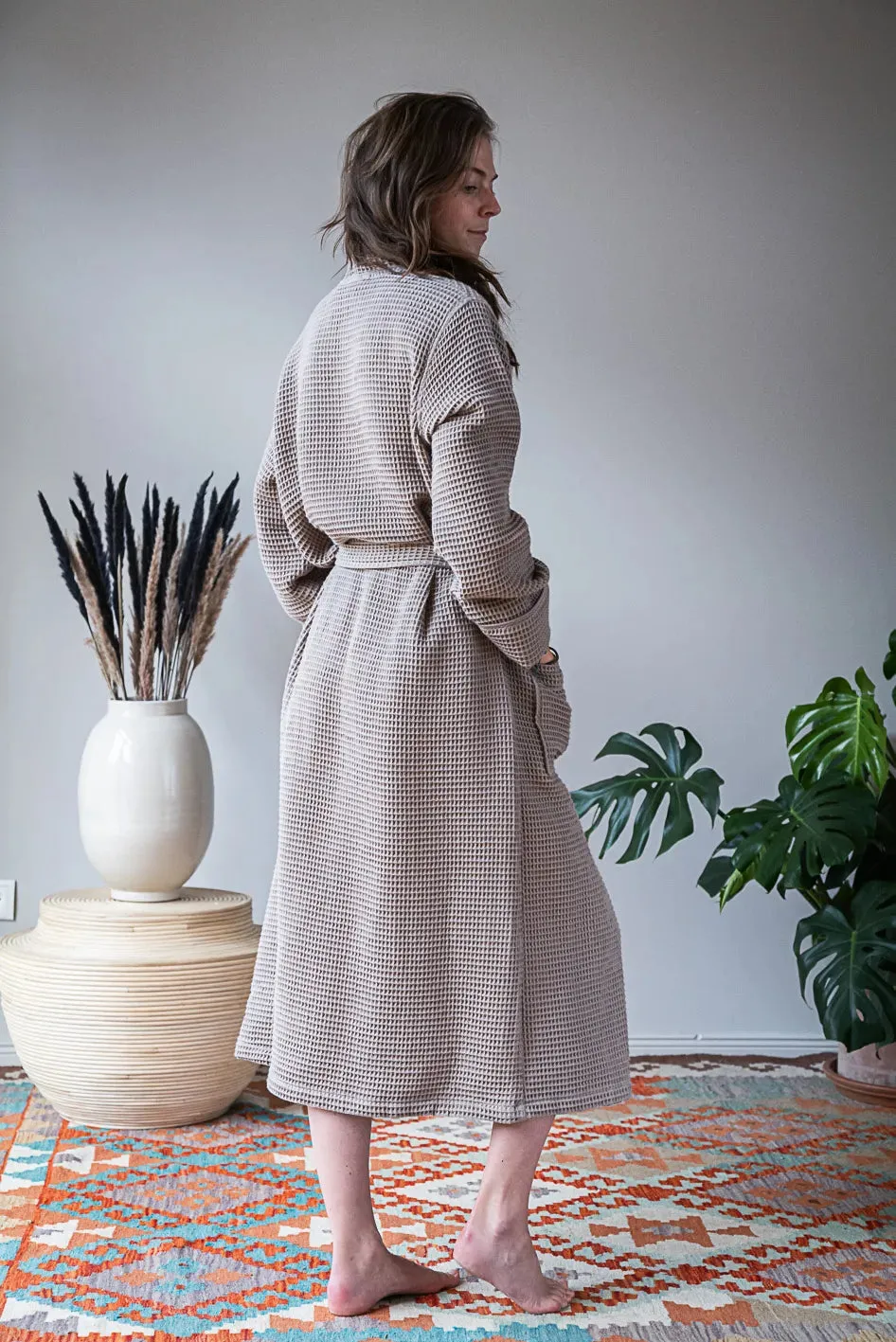 Pamuk Waffle Bathrobe – Warm Gray 100% cotton