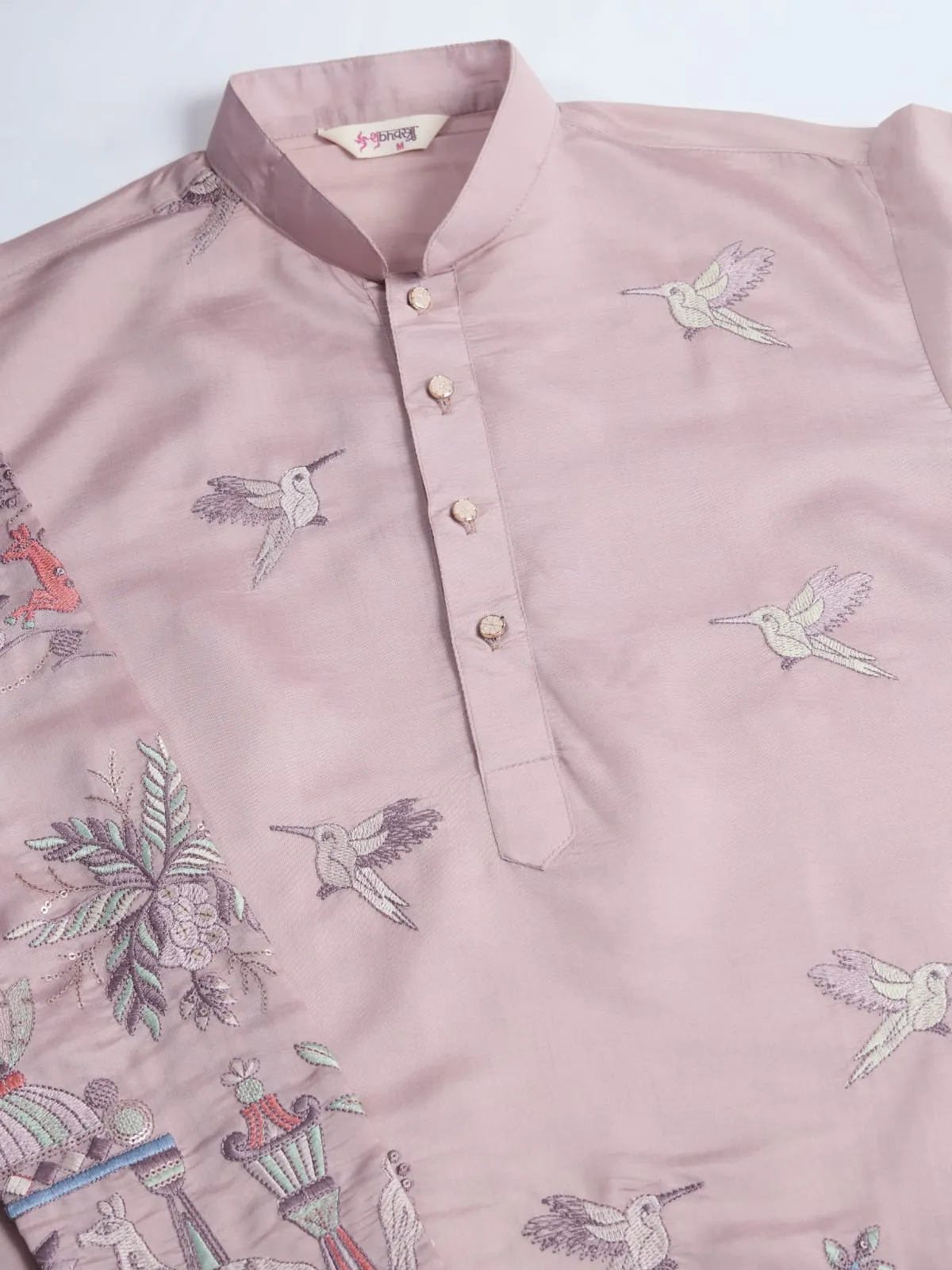Peach Viscose Silk Heavy Thread Work Kurta Pajama