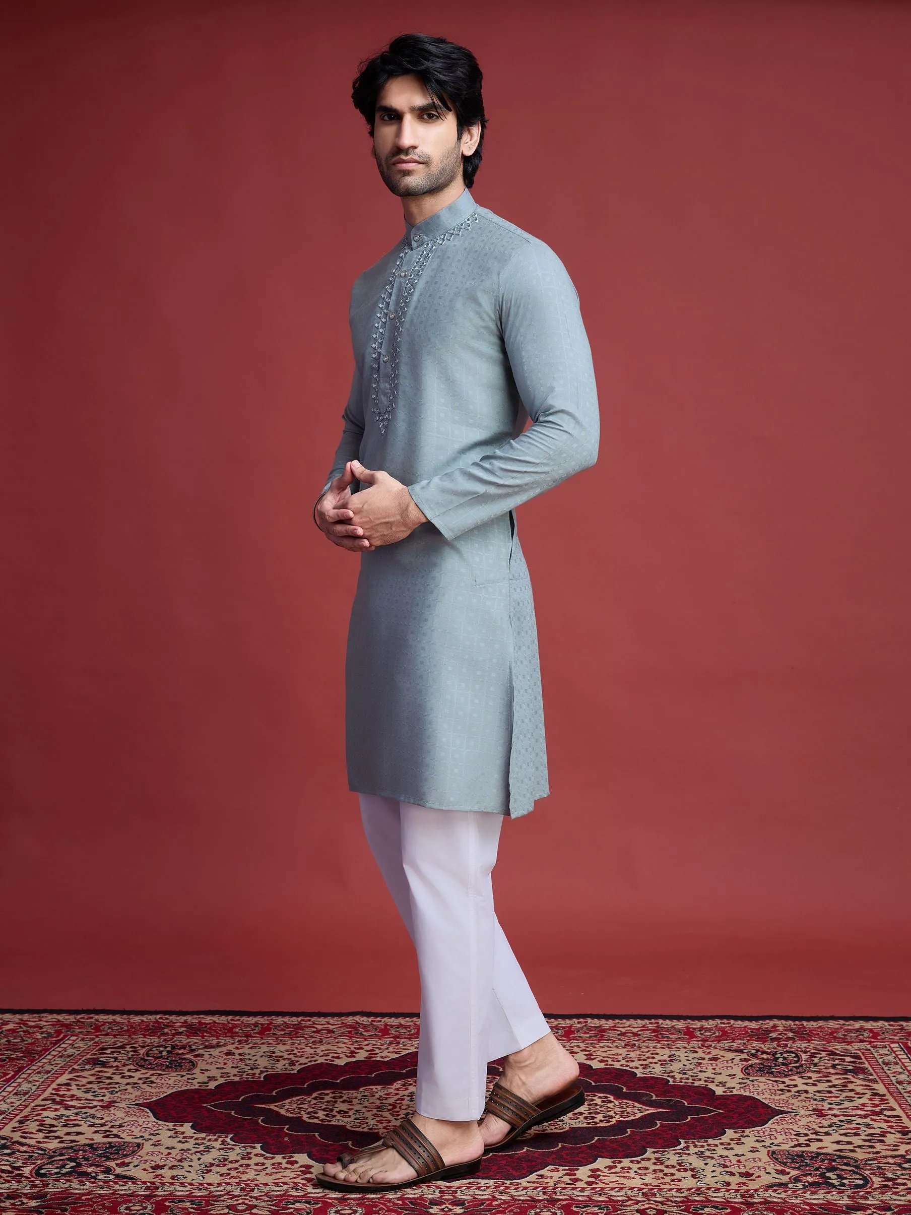 Pista Colour Reyon Silk With Mirror Work Kurta Payjama