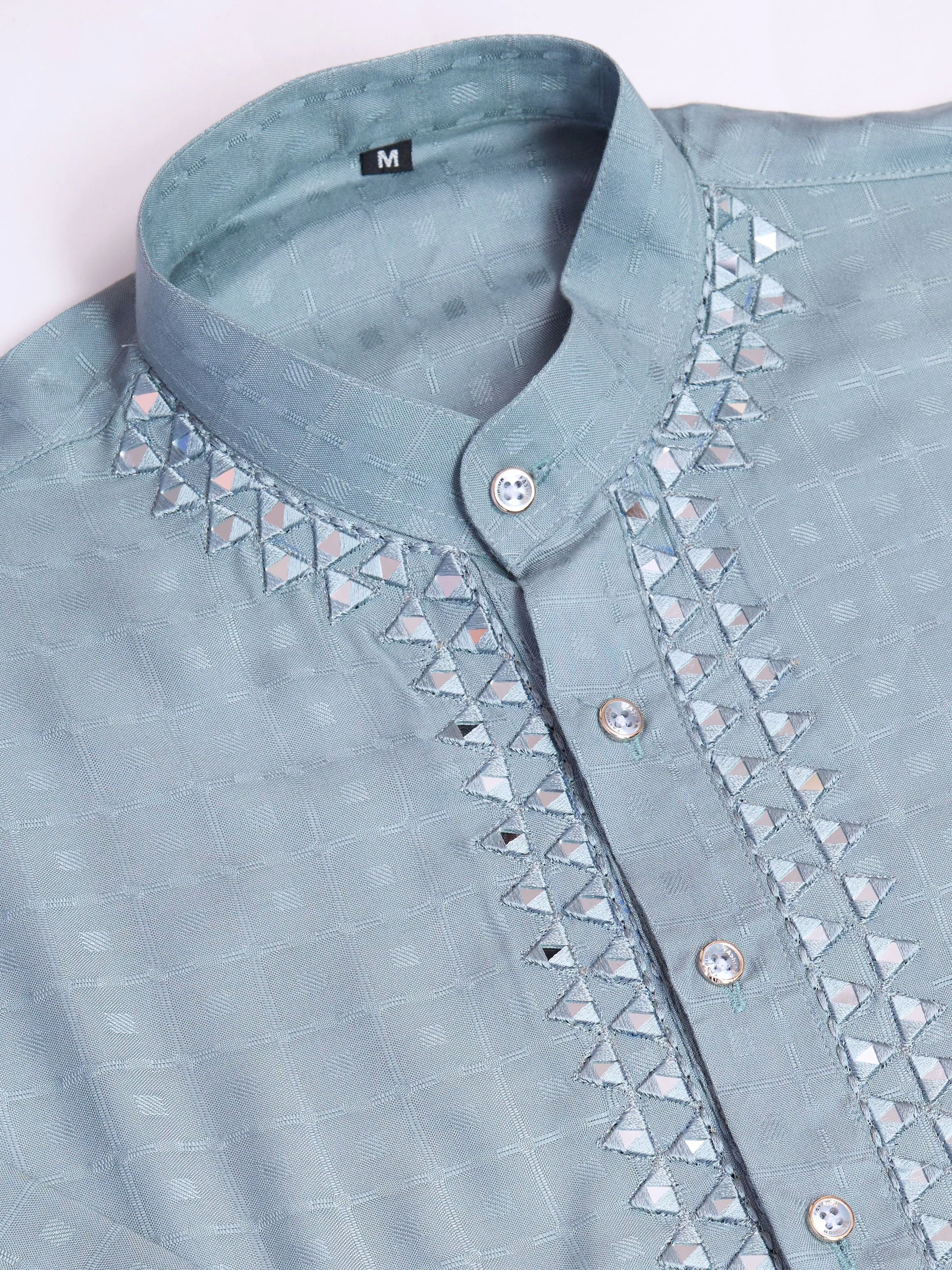Pista Colour Reyon Silk With Mirror Work Kurta Payjama