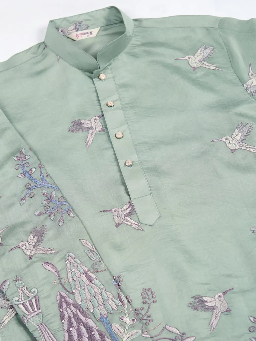Pista Green Viscose Silk Heavy Thread Work Kurta Pajama