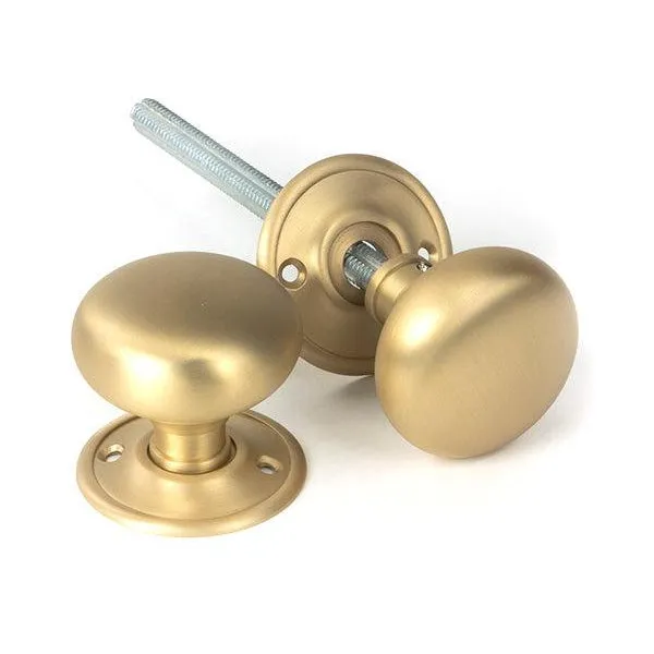 Satin Brass Mushroom Mortice/Rim Knob Set | From The Anvil