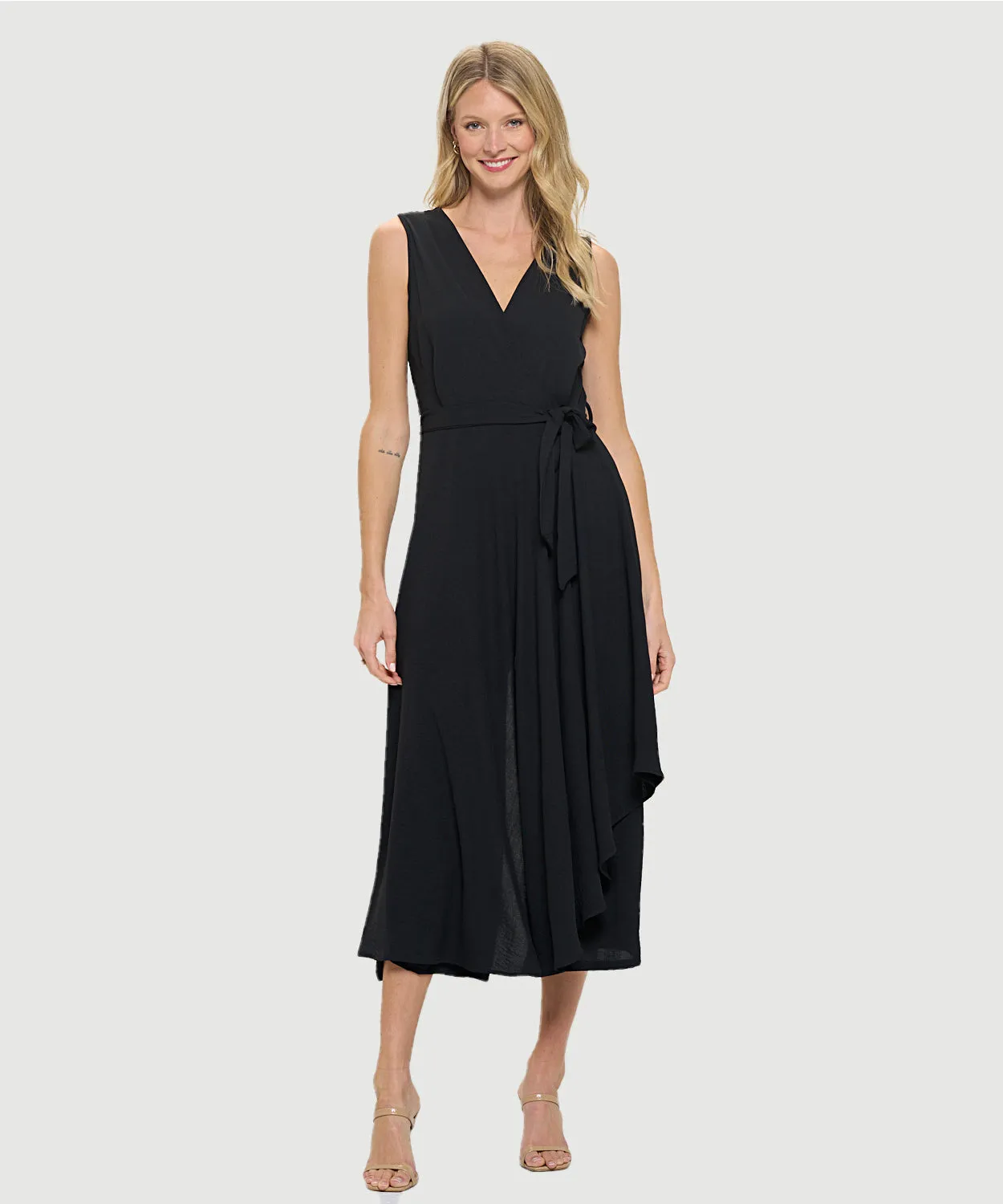Sleeveless Surplice Side Drape Jumpsuit