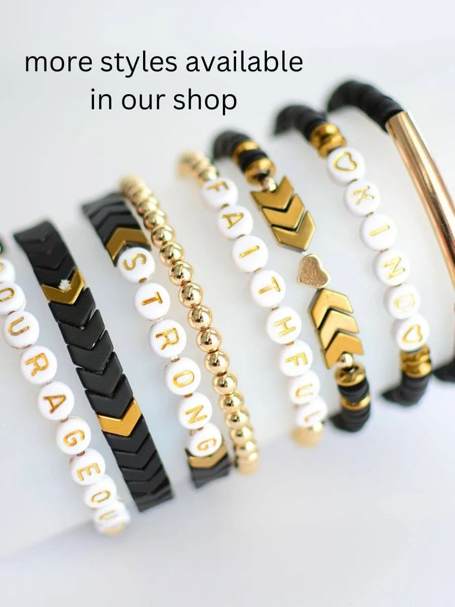 STRONG word bead black gold inspirational bracelet stack