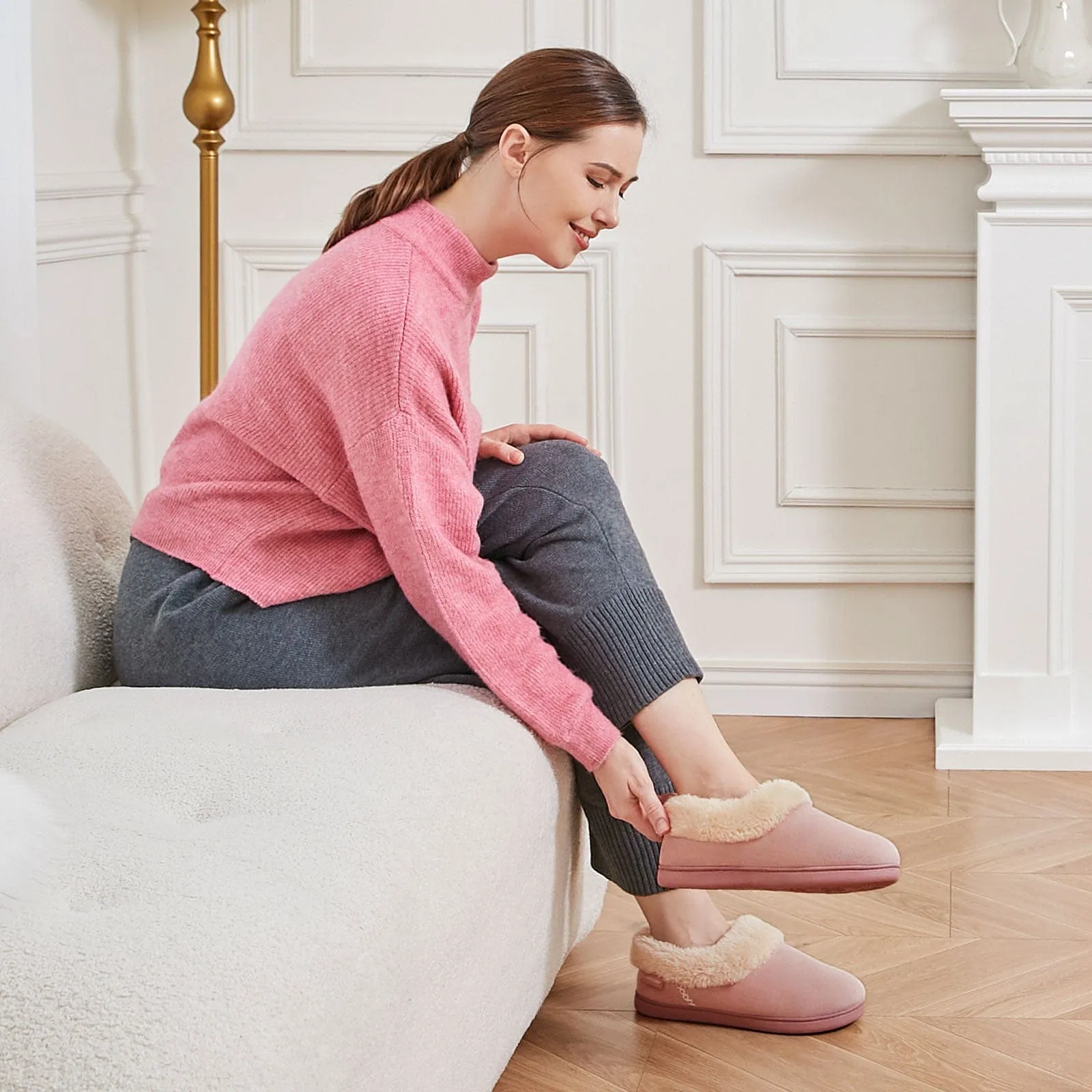 Women's Fluffy Memory Foam Closed-back Slippers